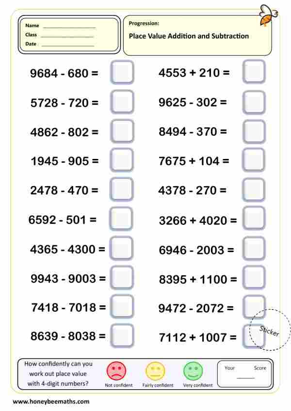 Place Value Addition and Subtraction (A)
